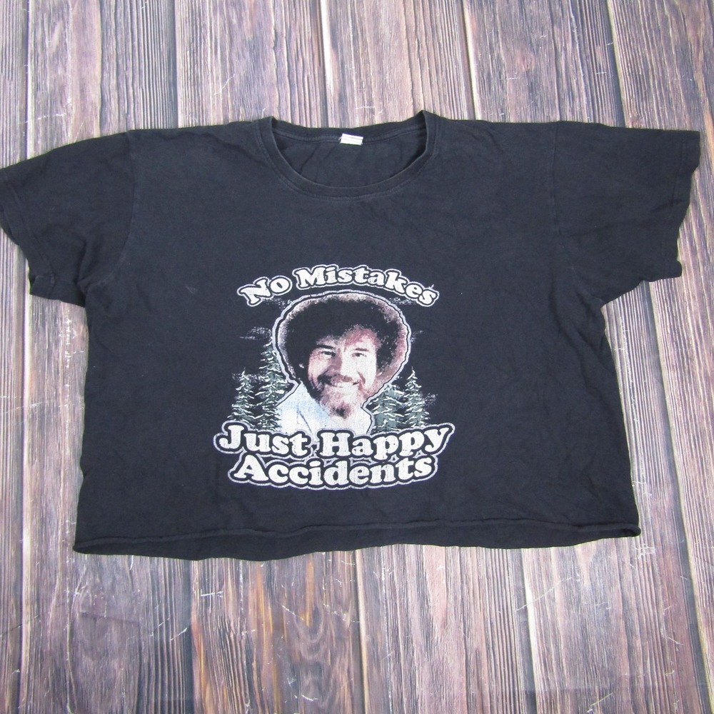 Bob‎ Ross Shirt Mens Medium Black No Mistakes Just Happy Accidents Graphic Tee